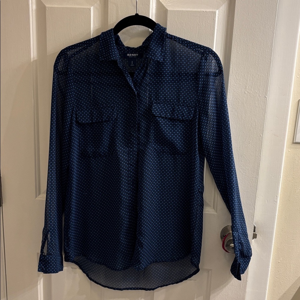 Old Navy Dark Blue Sheer Button-Up Blouse